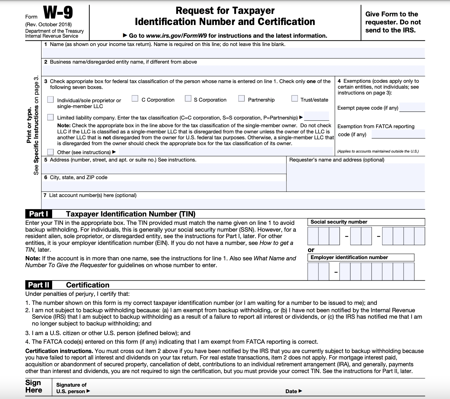 an example of a blank w-9 form