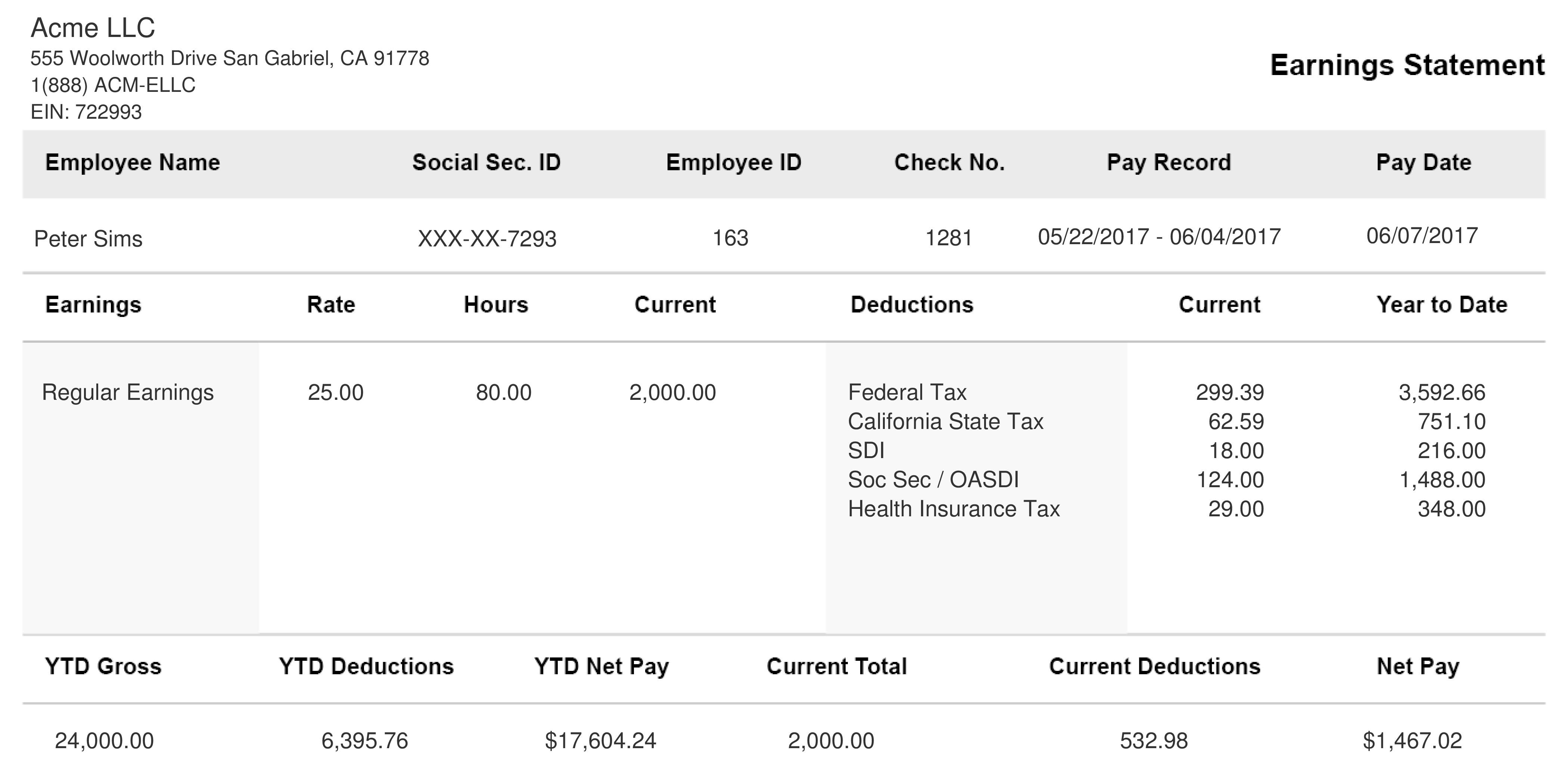 1099 Employee Pay Stub Template
